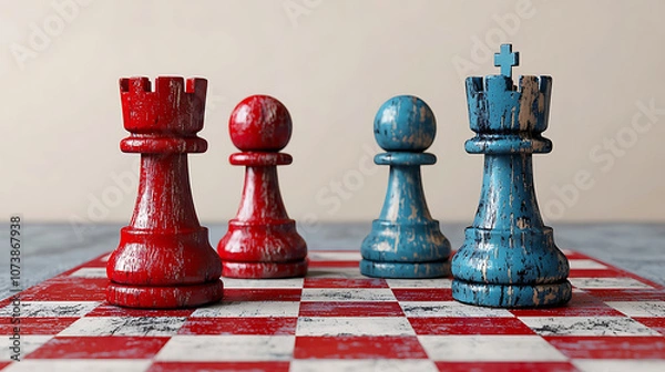 Fototapeta Strategic Alliance Between the United States and Russia Through Chess Piece Symbolism