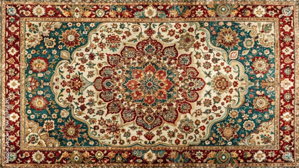 Obraz Texture old Persian carpet with floral pattern. Oriental rug with intricate pattern
