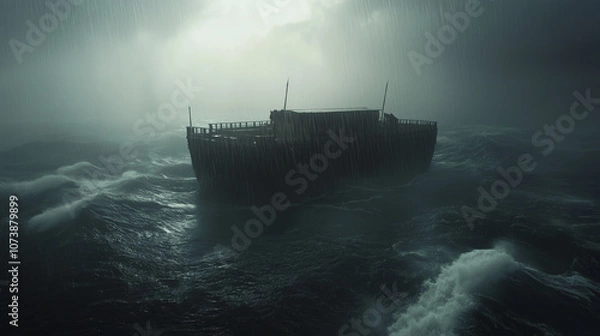 Fototapeta The Ark Navigates Fierce Waves Amidst the Deluge of the Great Flood