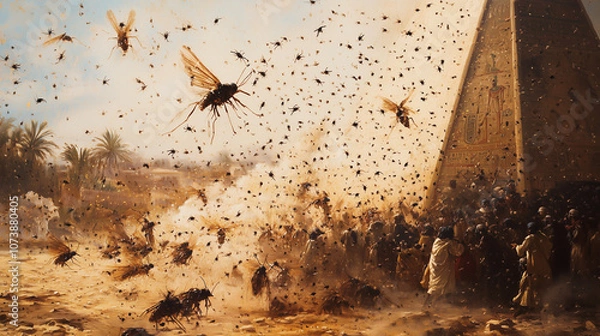 Obraz Gnat Swarm Irritates People and Animals Near an Egyptian Pyramid