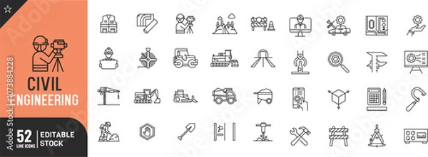 Fototapeta Civil Engineering line editable icon set. Thin modern style vector illustration.