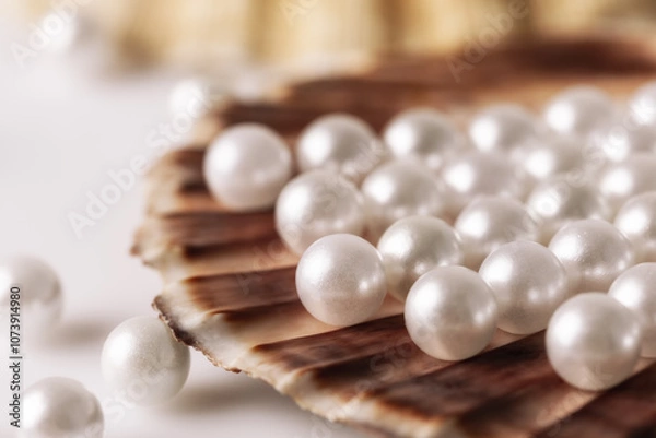 Obraz The beauty of white pearls in the shell, is an amazing combination of nature and elegance in every luster and shape