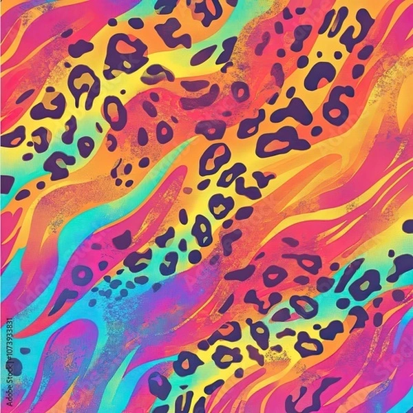 Fototapeta Digital art depicting an abstract pattern with wavy lines, featuring colors of green, purple, blue, and red