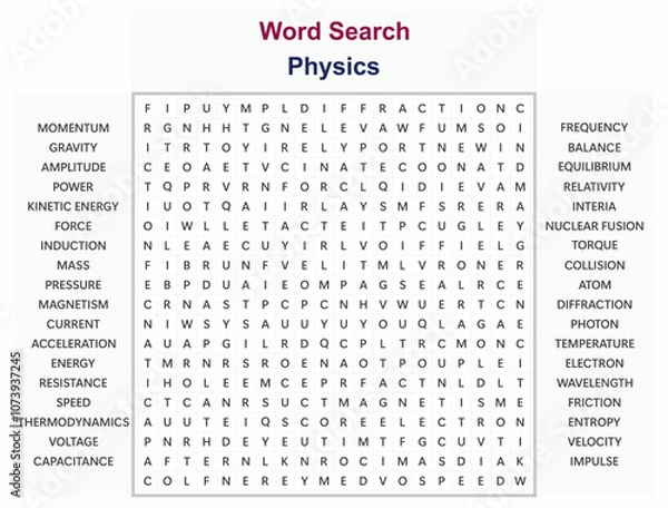 Obraz Word search puzzle vector (Word find game) illustration. Physics 