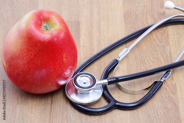 Fototapeta Apple as a symbol of taking care of your health, regular check-ups and taking care of yourself 
and your health.