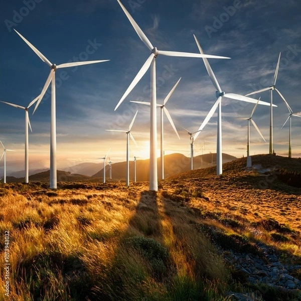 Fototapeta creative image of wind turbines creating alternative energy