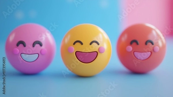 Fototapeta Colorful 3D Render of Smiling Emoticons on Vibrant Background