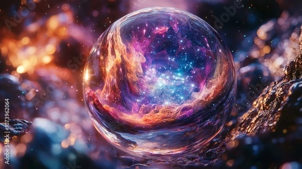 Fototapeta 透明な石の中に閉じ込められた宇宙