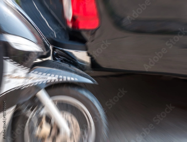 Obraz motion blur accident of motocycle collide with rear black pickup