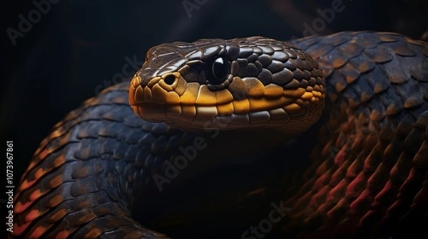 Obraz Close-up of a Snake on a Black Background. Generative AI.
