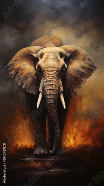 Fototapeta The Elephant Standing on Dark Background. Generative AI.