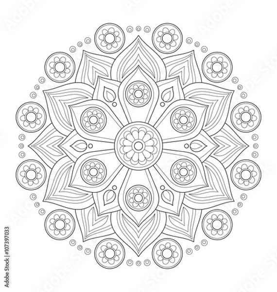 Fototapeta Decorative mandala illustration for adult coloring, well arranged group and easy to edit