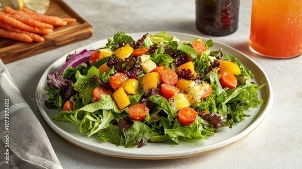 Fototapeta Fresh Rustic Salad with Mixed Greens and Carrots