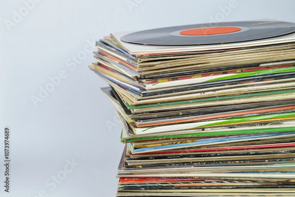 Obraz stack of old black vinyl records