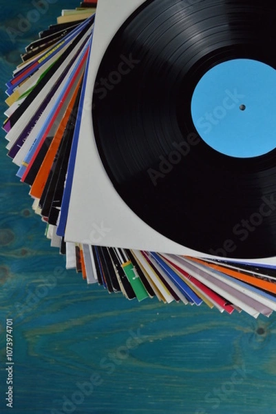 Obraz stack of old black vinyl records