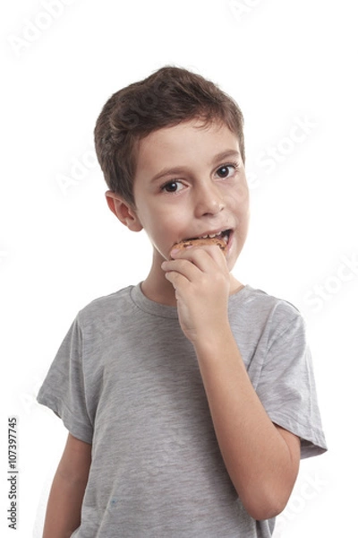 Obraz Little boy eating chocolate chip cookie