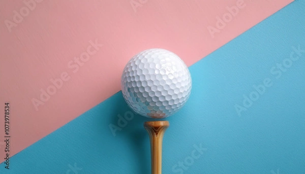 Fototapeta golf ball on tee, isolated on a soft blue and Pink Pastel