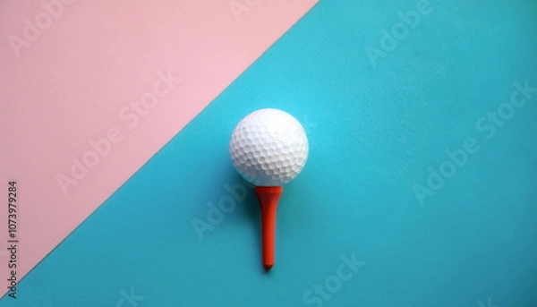 Fototapeta golf ball on tee, isolated on a soft blue and Pink Pastel