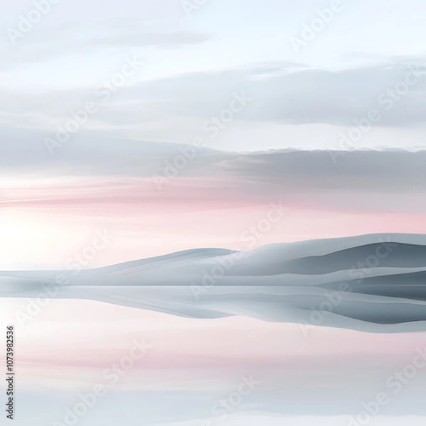 Fototapeta Tranquil Transcendent Pink Landscape with Reflective Water Surface and Soft Clouds – Serene Captivating Scenery
