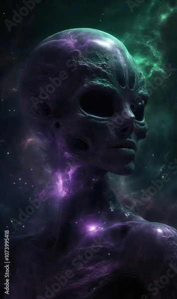 Fototapeta Smooth black alien eyes reflecting the abyss of space