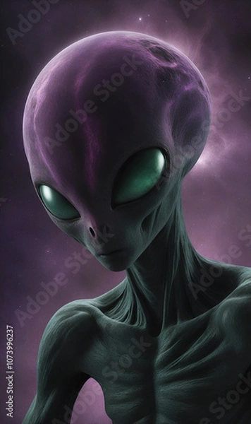 Fototapeta Alien with large eyes radiating mysterious energy