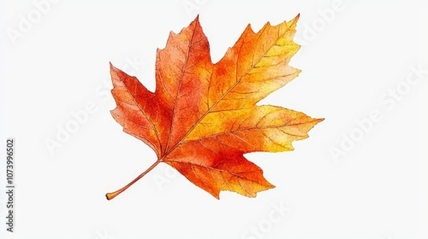 Fototapeta Close-up of a colorful red and orange maple leaf, detailed autumn element clipart, isolated on white background, perfect for seasonal marketing