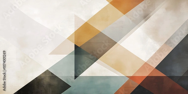Fototapeta Abstract geometric background featuring overlapping triangles and rectangles in earthy tones