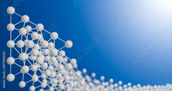 Fototapeta White triangular design of white spheres on blue background, business card, advertising, 3d illustration
