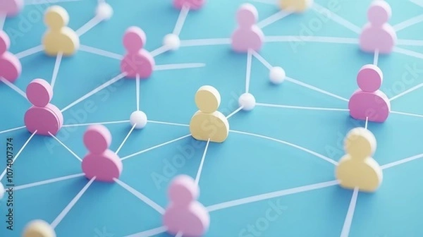 Obraz Vibrant digital avatars linked in a network on a blue backdrop, showcasing the essence of social media interactions.