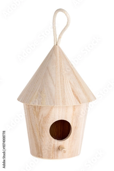 Obraz handmade wooden bird house in round shape isolated on white background