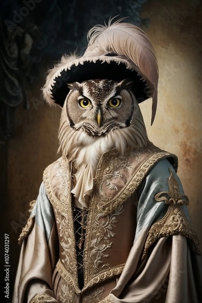 Fototapeta In the Style of Shakespeare: An Elegant Snowy Owl Embodying Renaissance Majesty and Knowledge