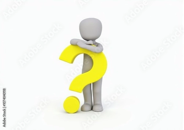 Obraz gray man 3d model thoughtful next to him question mark