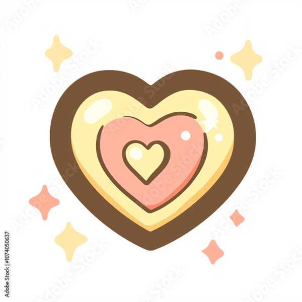 Fototapeta A colorful, cartoon-style heart with layered designs and sparkling accents, symbolizing love and affection.