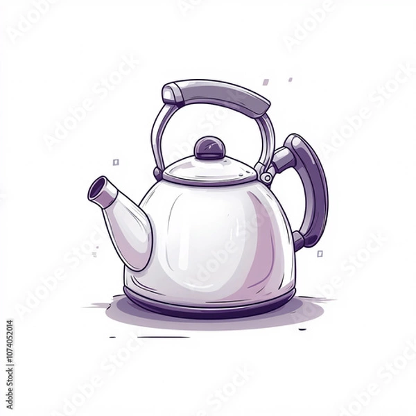 Fototapeta A simple, cartoon-style kettle with a rounded body and a curved spout, featuring a black handle and lid.