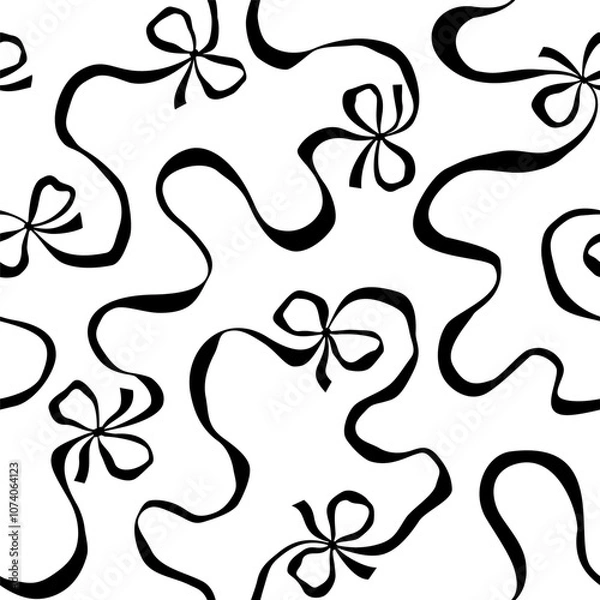 Obraz Black and white vector seamless pattern with ribbon and bows. 