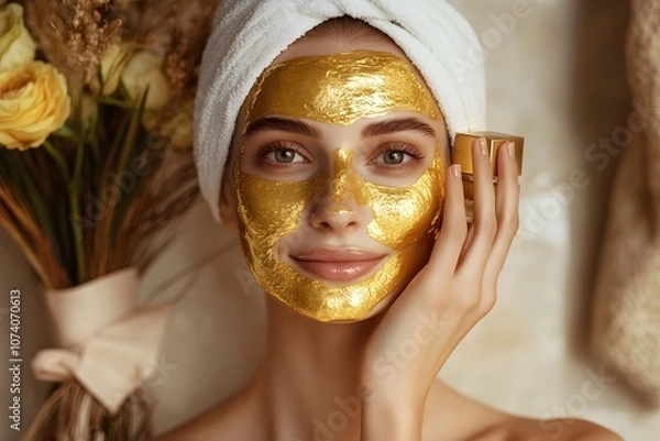 Obraz Skin care gold pack , Generative AI