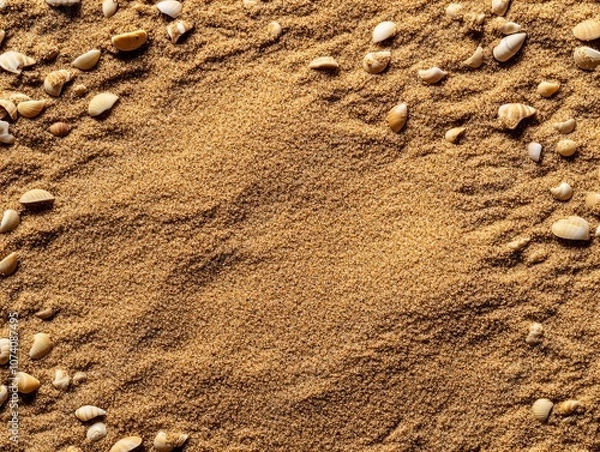 Fototapeta A close-up view of fine sand with scattered small pebbles, showcasing the texture and natural patterns in earthy tones