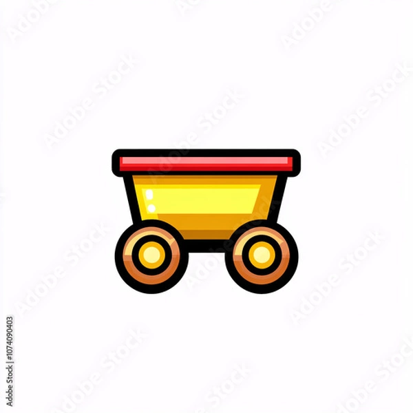 Fototapeta A colorful cartoon-style image of a yellow and red toy cart with round wheels, designed for children's play or creative themes.