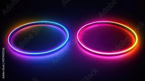 Fototapeta Two Circular Neon Lights on a Dark Background