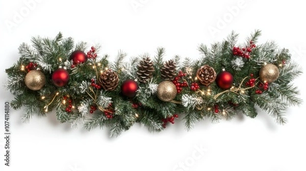 Obraz Festive Christmas Garland with Ornaments and Pine Cones