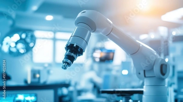 Fototapeta Robotic arm in a medical setting, likely for surgery or precision tasks.