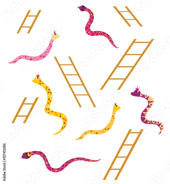 Fototapeta Węże i drabiny. Elementy gry planszowej. Płaska konstrukcja. Ilustracji wektorowych
