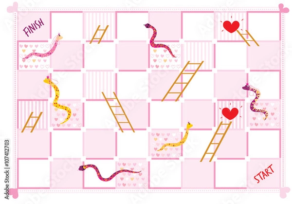 Fototapeta Snakes and ladders. Board game. Wedding style. Flat design. Vector illustration