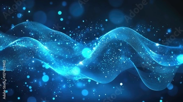 Obraz Abstract blue technological background featuring wave patterns and dots