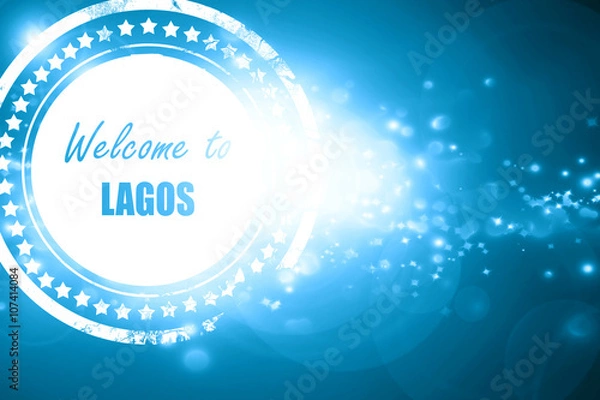 Obraz Blue stamp on a glittering background: Welcome to lagos
