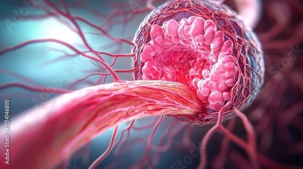 Fototapeta Detailed view of a cell nucleus with surrounding cytoplasm in vibrant colors.