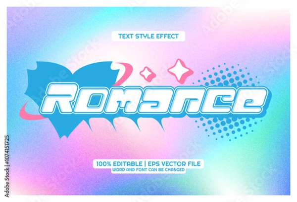 Fototapeta Romance cartoon Editable text Effect y2k style