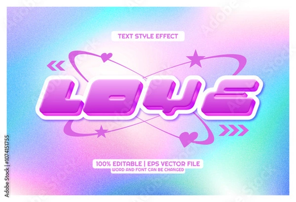 Fototapeta Love 3D cartoon Editable text Effect y2k style