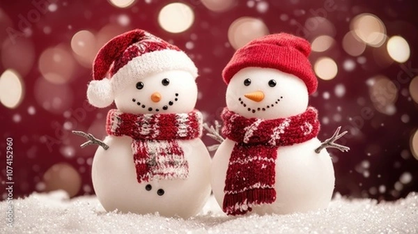 Obraz Christmas themed web banner featuring two cheerful snowmen