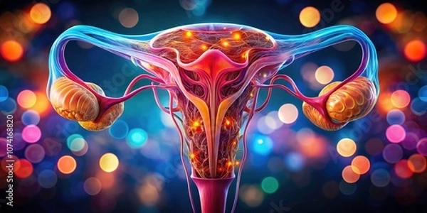Fototapeta Detailed 3D Long Exposure Illustration of Female Reproductive System: Uterus, Ovaries, and Fallopian Tubes for Educational and Medical Use